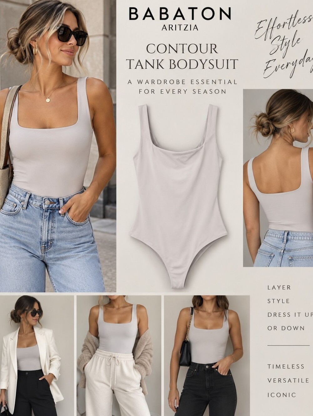 Babaton Aritzia Contour Tank Bodysuit Light Gray Taupe M